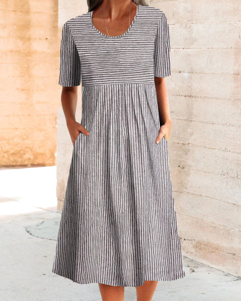 Round neck striped print dress