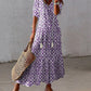 V-neck printed half-sleeved long dress