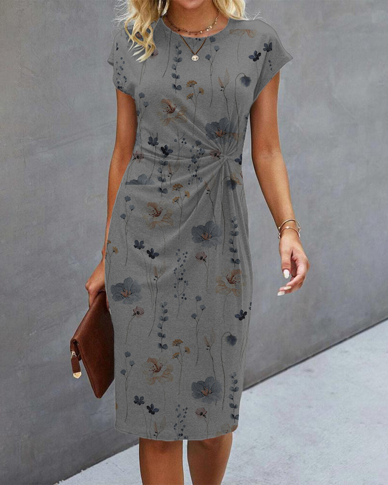 Floral Print Dress with Short Sleeves