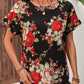 Floral Print U-neck Short-sleeve Top