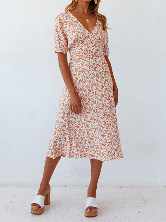 TAMRA FLORAL V-NECK MIDI DRESS