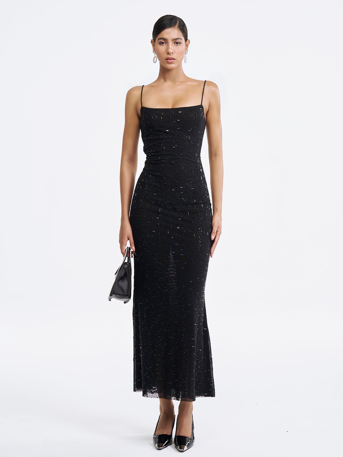 Beaded Slip Gown with Square Neckline