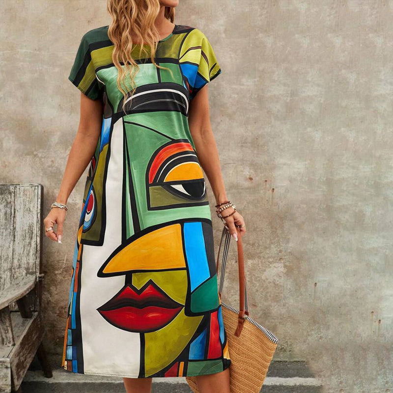 Abstract Print Casual Dress