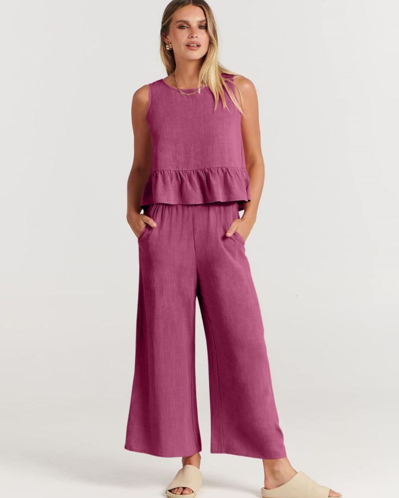 VALERINA - Casual Linen 2 Piece Top and Pants Set