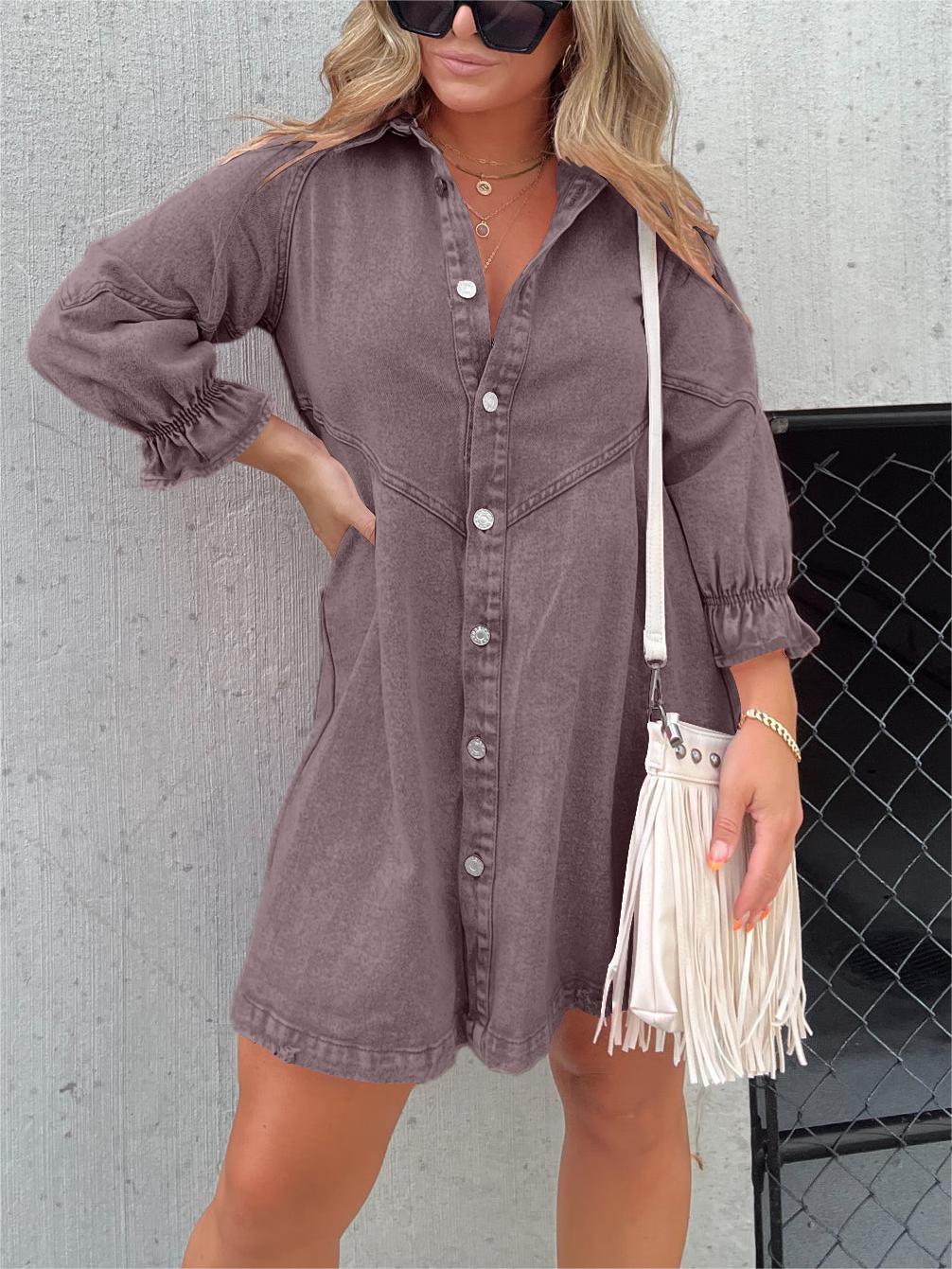 ANNETTE | WASHED DENIM PUFF SLEEVE DRESS