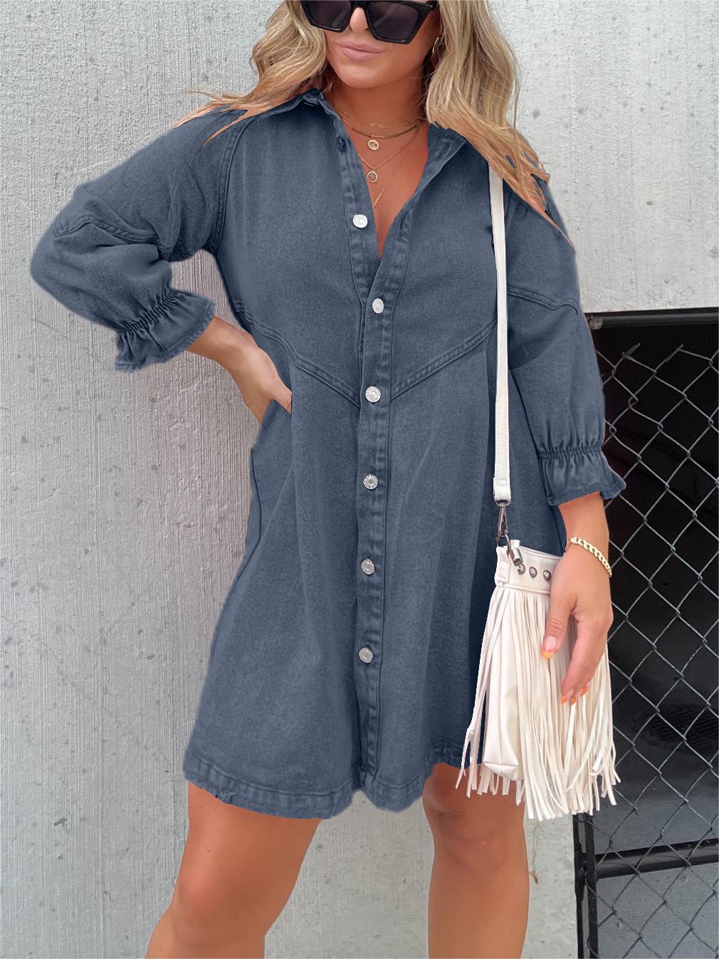 ANNETTE | WASHED DENIM PUFF SLEEVE DRESS