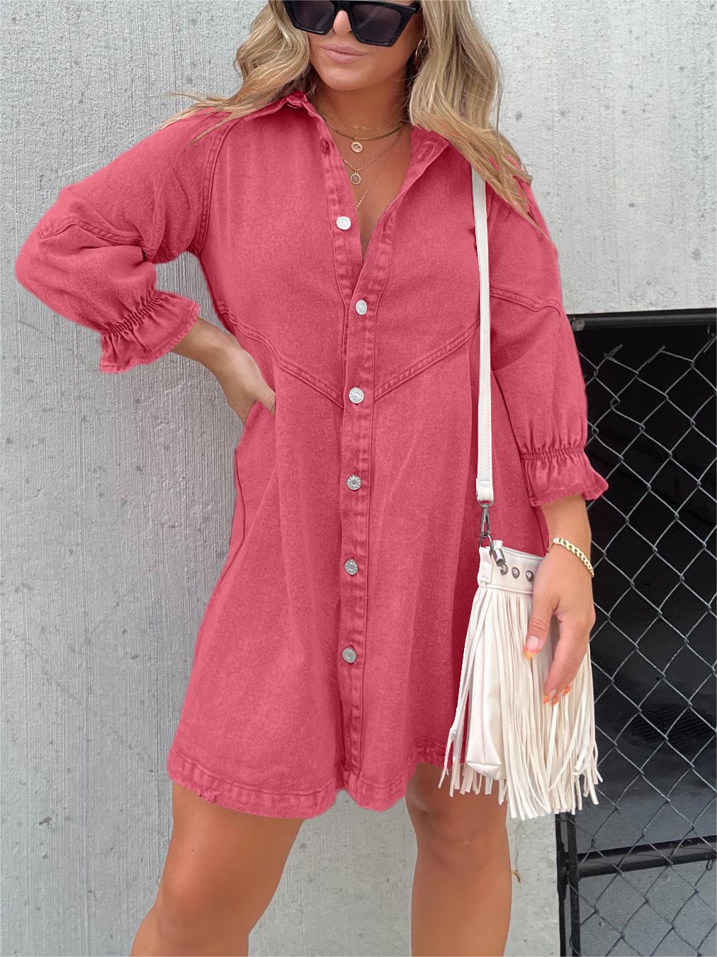 ANNETTE | WASHED DENIM PUFF SLEEVE DRESS