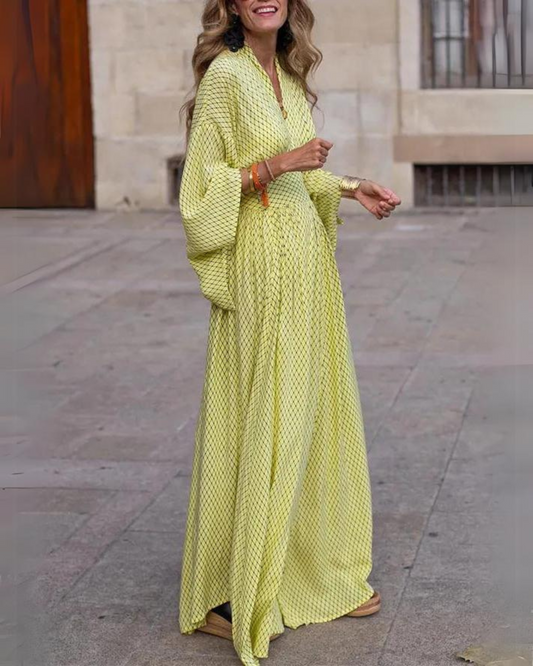 MILAS - V NECK LONG SLEEVES MAXI DRESS