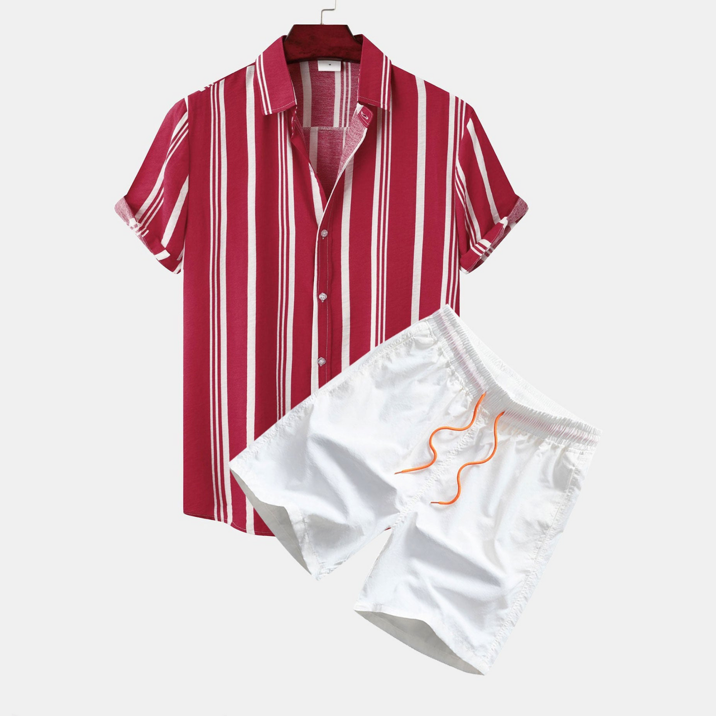 Shirt and Swim Shorts with Striped Pattern and Buttons