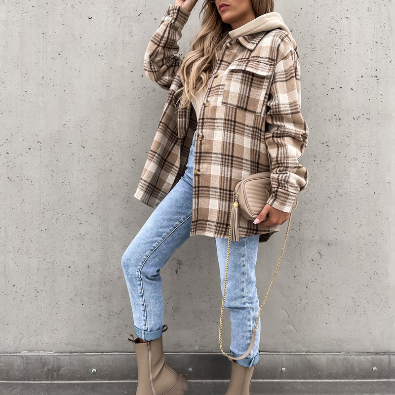 Casual Plaid Hooded Coat