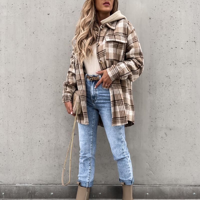 Casual Plaid Hooded Coat