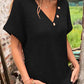 Women's Waffle Short Sleeve Button Up V-Neck T-Shirt 64097564YM