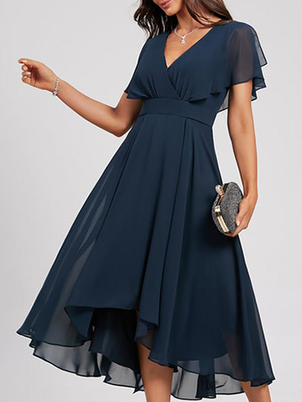 Fashion Chiffon Splicing V-Neck Midi Dress