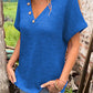 Women's Waffle Short Sleeve Button Up V-Neck T-Shirt 64097564YM