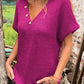 Women's Waffle Short Sleeve Button Up V-Neck T-Shirt 64097564YM