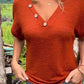 Women's Waffle Short Sleeve Button Up V-Neck T-Shirt 64097564YM