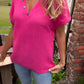 Women's Waffle Short Sleeve Button Up V-Neck T-Shirt 64097564YM