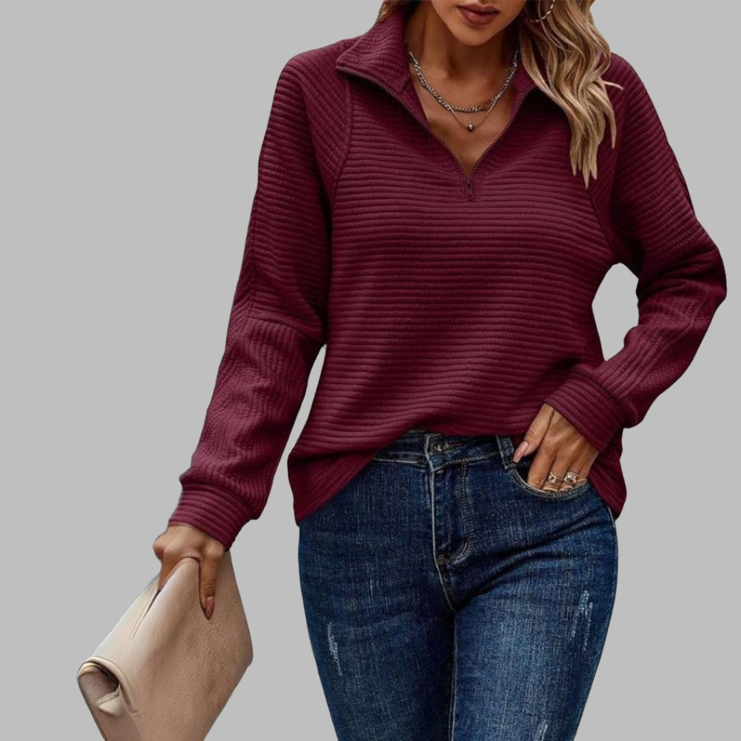 Ella | Elegant V-Neck Sweater With Zipper Neckline