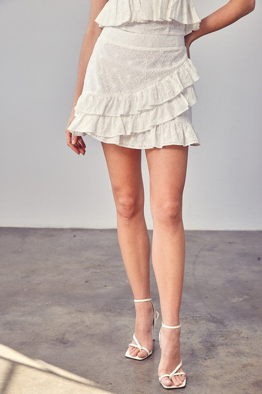 LAUREN EYELET RUFFLE SKIRT