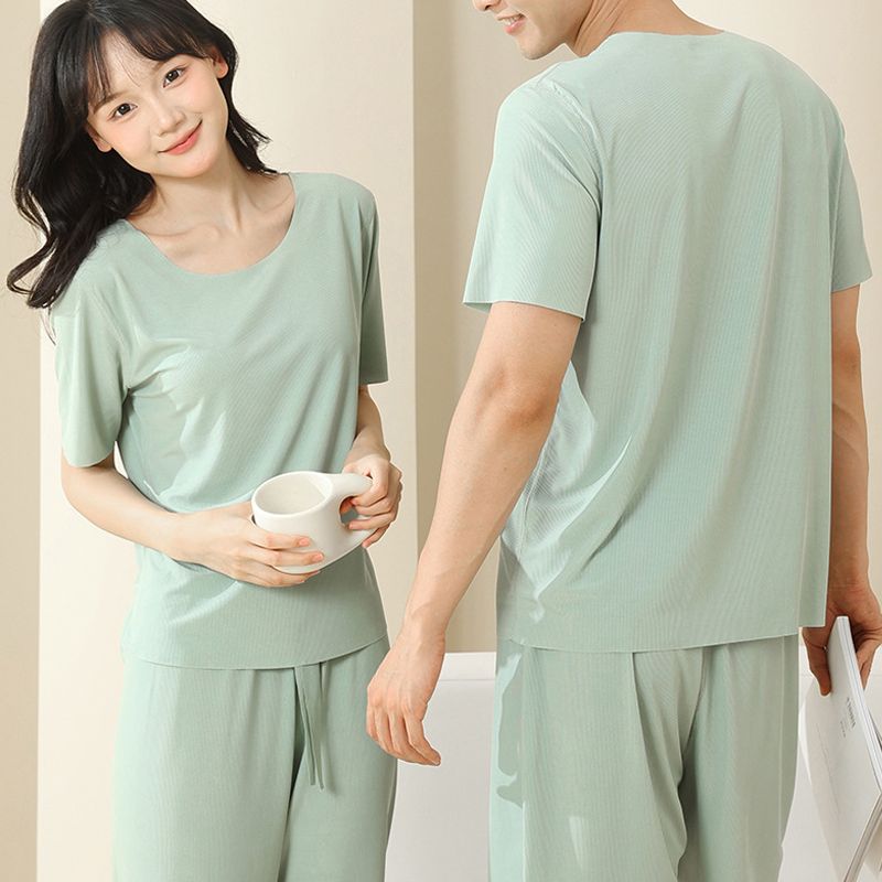 Soft Comfortable Ice Silk Short Sleeve 2-Piece Set