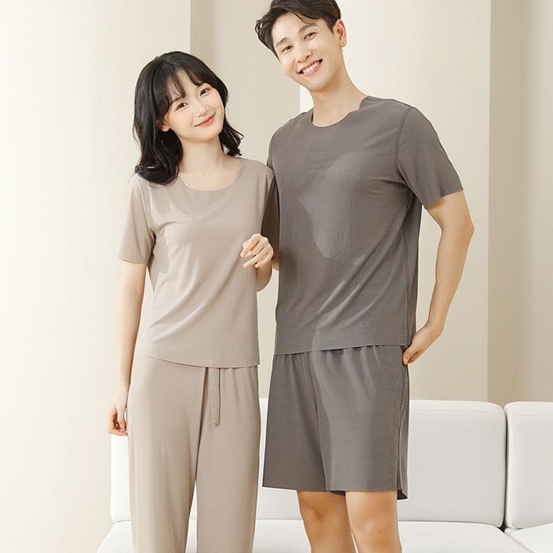 Soft Comfortable Ice Silk Short Sleeve 2-Piece Set