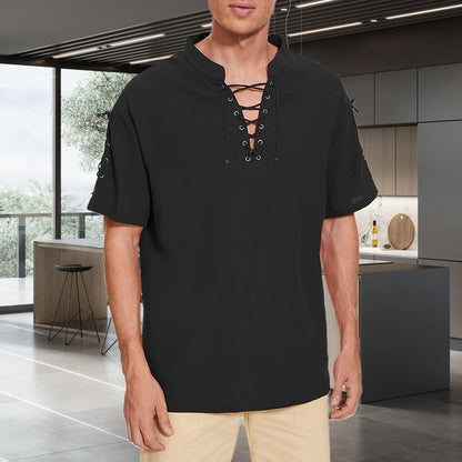 Men's Lace-up Hippie V-neck T-shirt