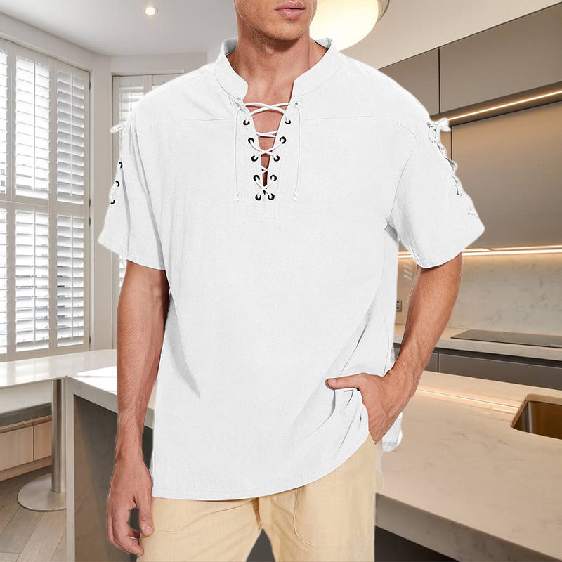 Men's Lace-up Hippie V-neck T-shirt