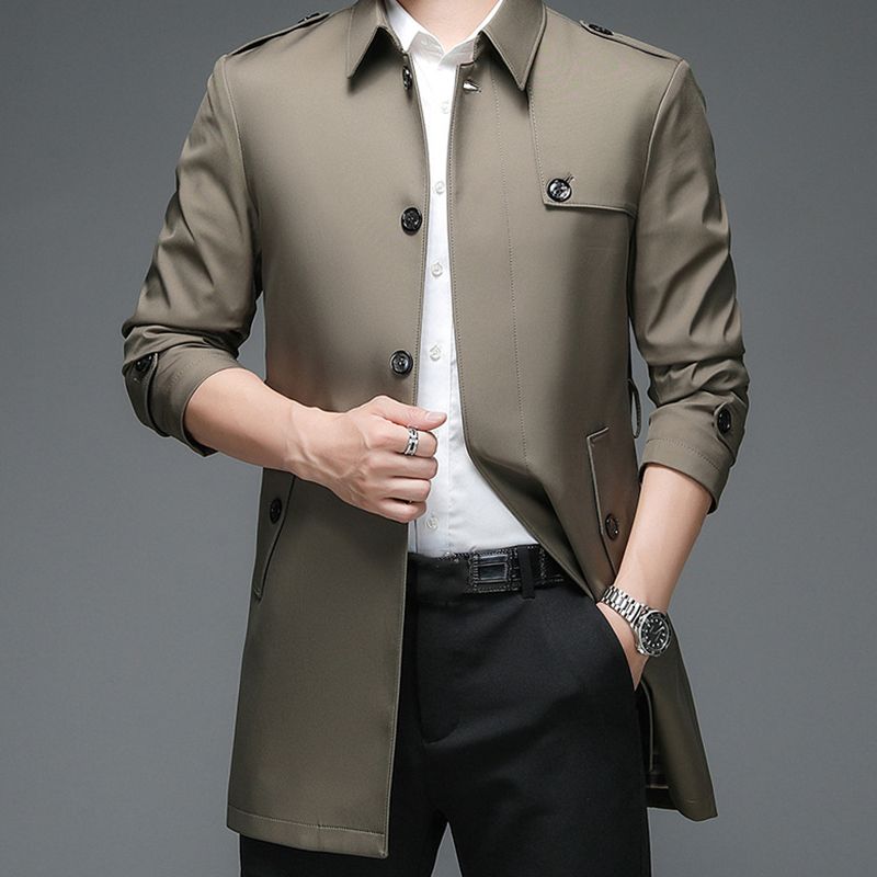 Men's medium length business style trench coat