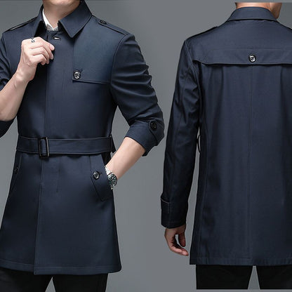 Men's medium length business style trench coat