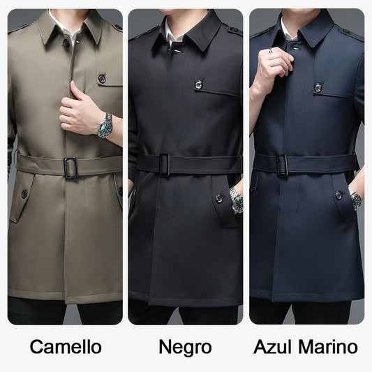 Men's medium length business style trench coat