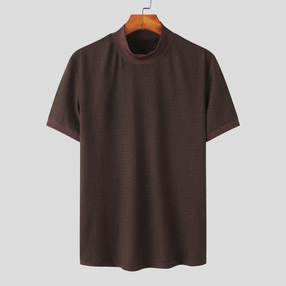 Knit High Neck Solid Color T-Shirt