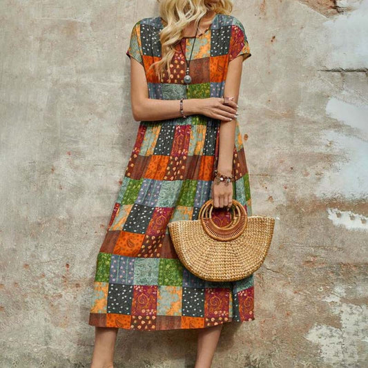 Vintage Ethnic Plaid Dress