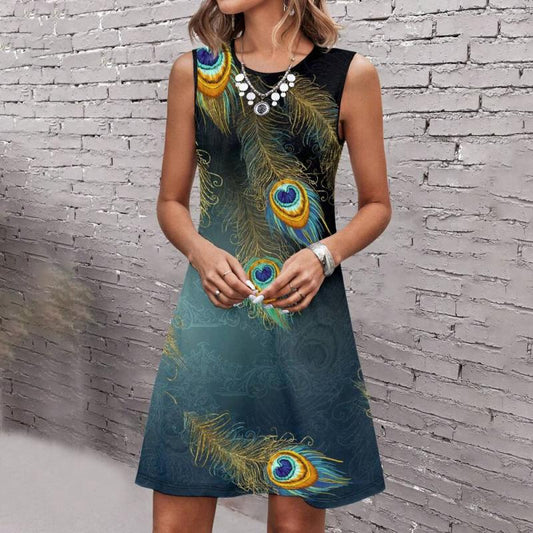 Peacock Feather Print Dress