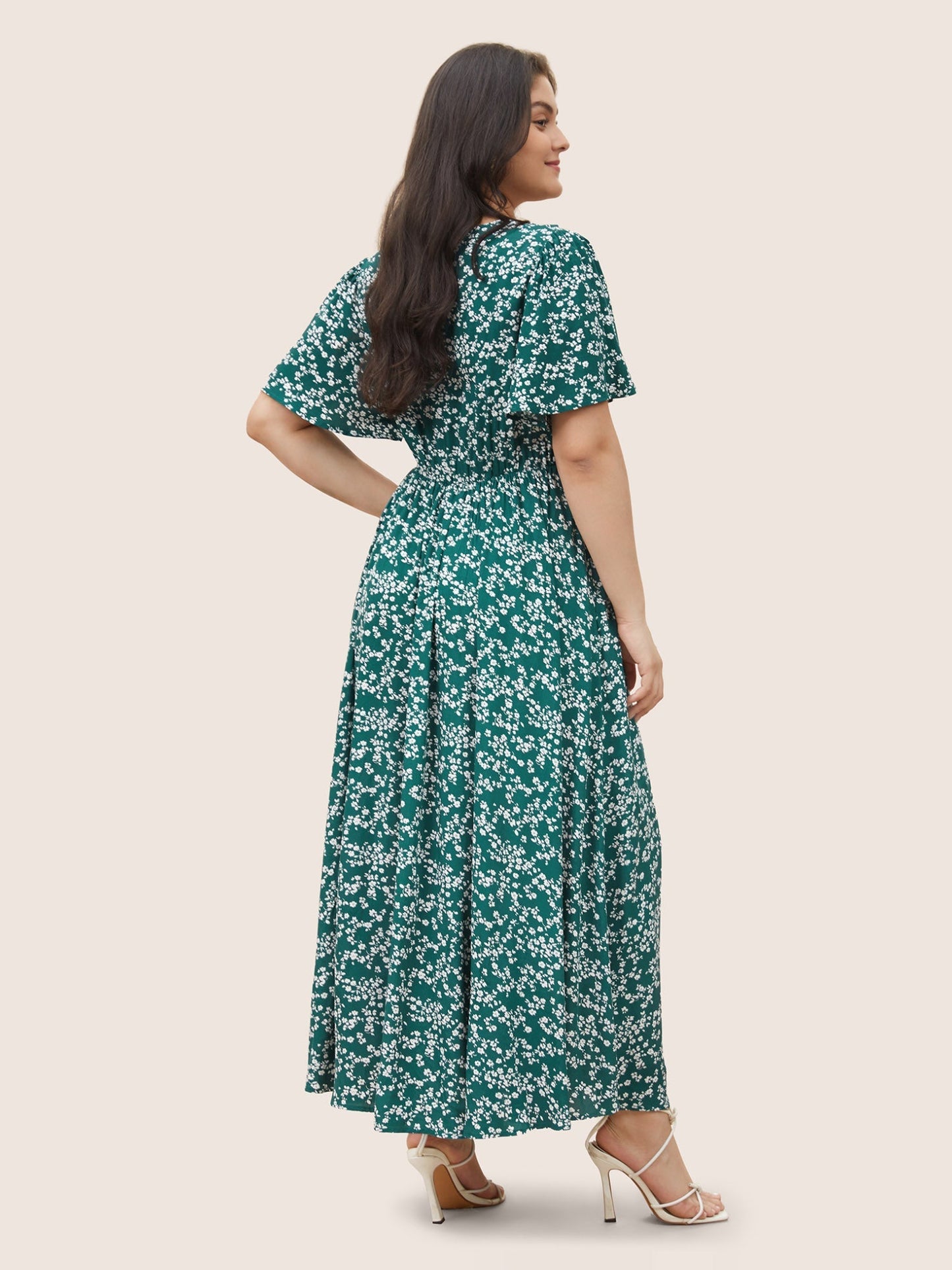 Bloom Dress - Flutter Sleeve Ditsy Floral Bag Split Maxi Dress