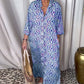 Vintage printed lapel pocket maxi dress