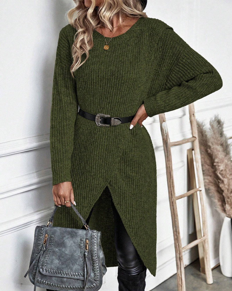 Irregular hem solid color sweater dress