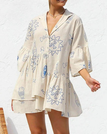 SAMALA - Ethnic Style Loose Shirt Short Dress