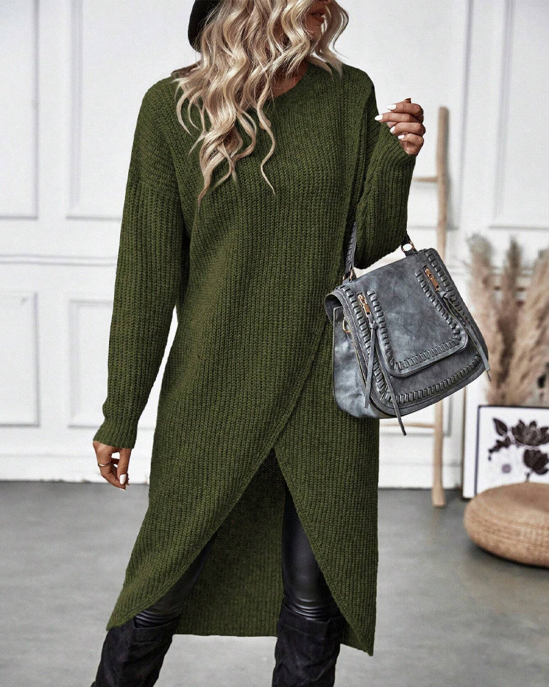 Irregular hem solid color sweater dress