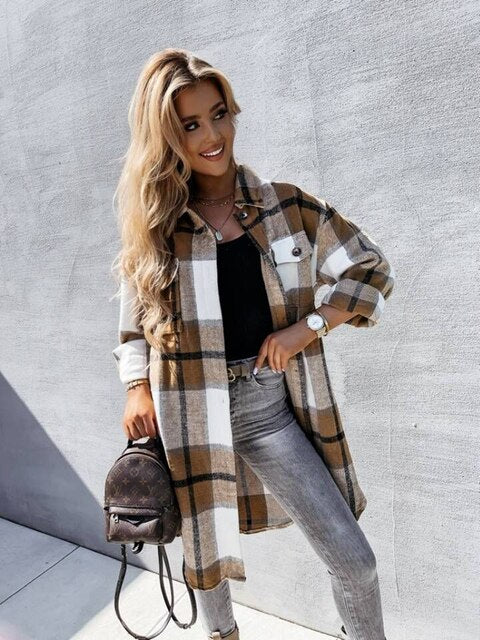 Cara - Fashionable Slim-Fit Checked Coat