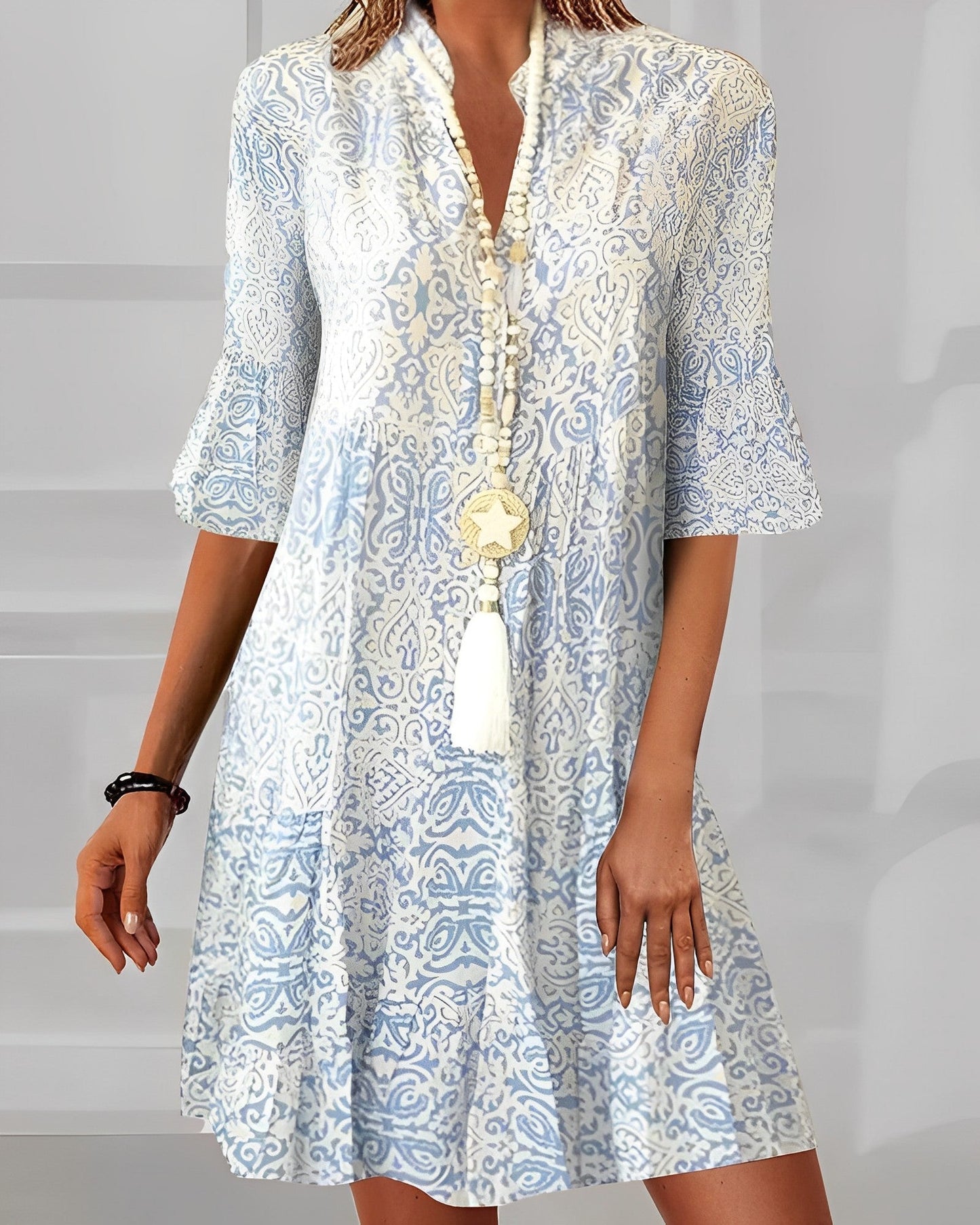 Printed half-sleeve elegant dress