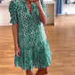 Floral print puff sleeve pleated dress