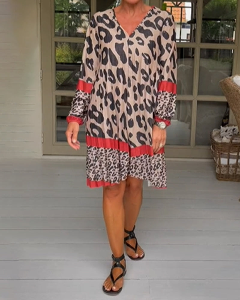 Leopard Print Color Block Dress