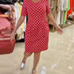 Round neck polka dot print short sleeve dress