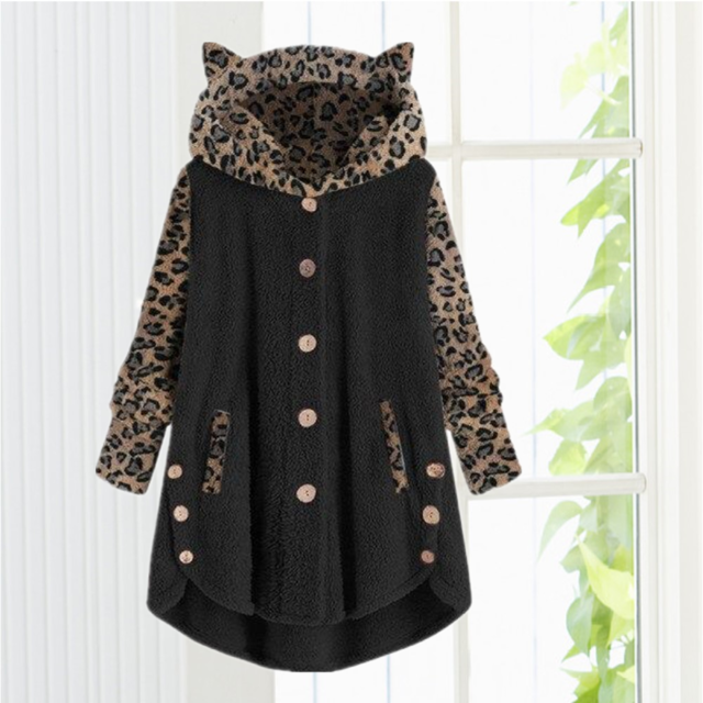 Leopard Patchwork Cat Ears Coat