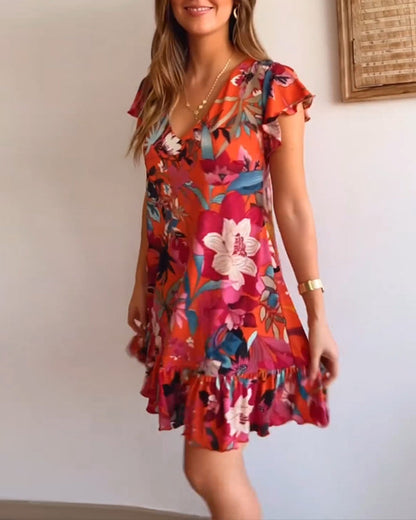 Mikki | Floral Dress with V-Neck and Ruffles