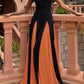 Febedress Spaghetti Strap Color Block Swing Maxi Party Dress