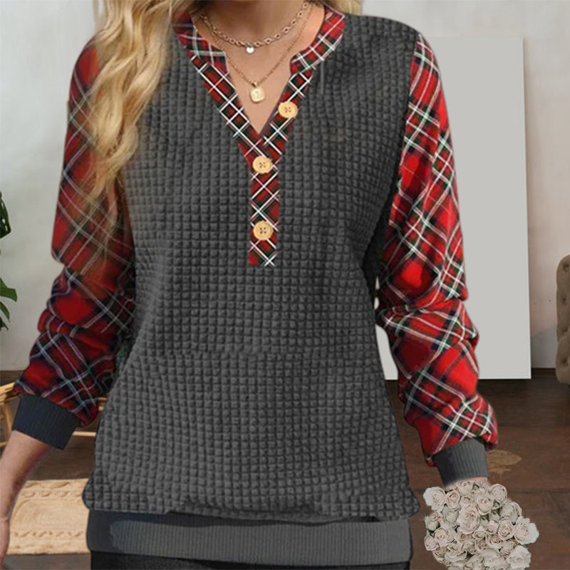 Plaid Patchwork Casual Sweatshirt