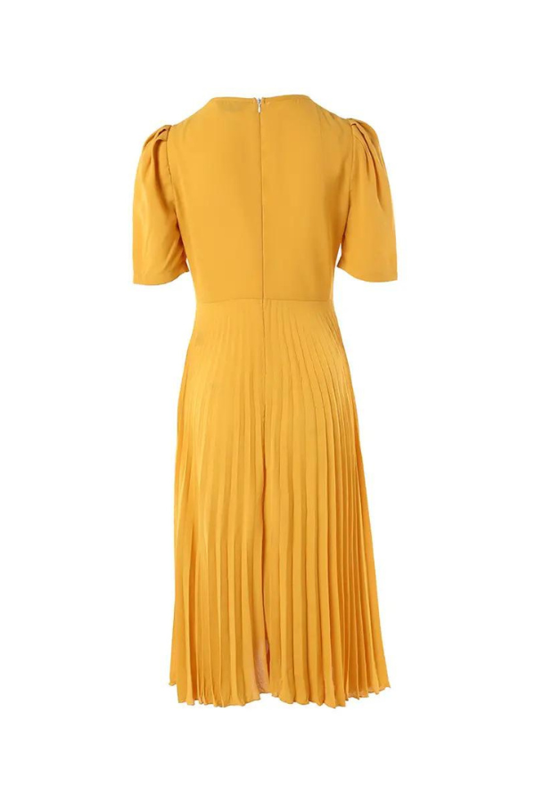 Elegant Puff Sleeve Pleated Dress