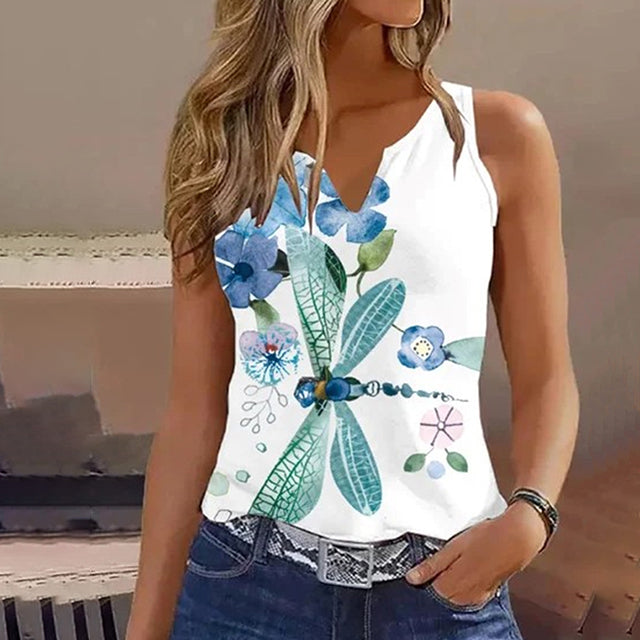 Trendy Dragonfly Design Sleeveless Tank Top