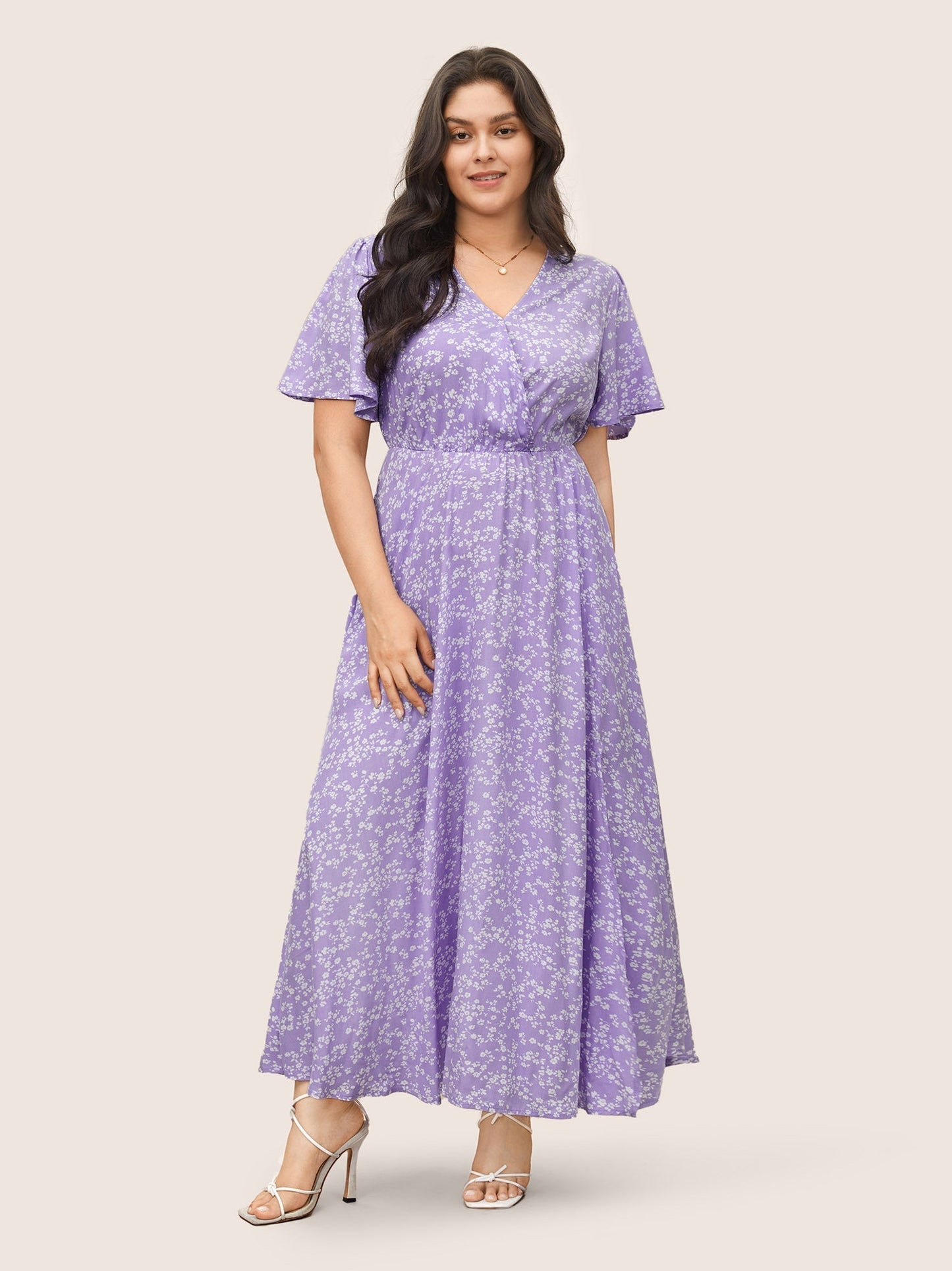 Bloom Dress - Flutter Sleeve Ditsy Floral Bag Split Maxi Dress